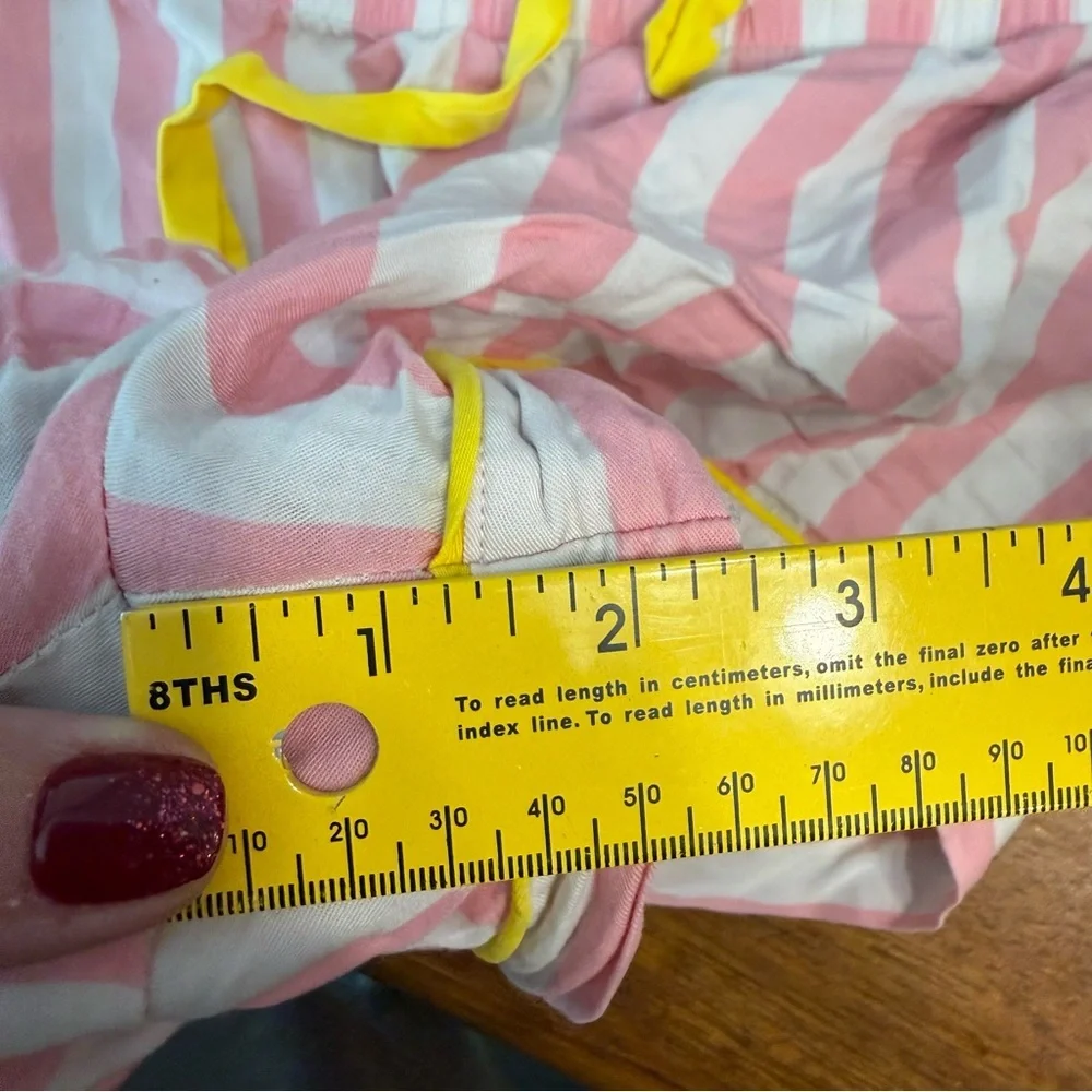 Katie Kime Retro Stripe Pink White Pajama Set Yellow HH on pocket size medium - Picture 10 of 12
